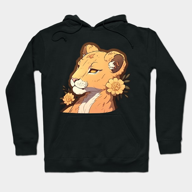 Beauty lioness with yellow flowers Hoodie by Cute Planet Earth Mini